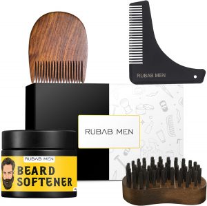 RUBAB MEN 4-in-1 Beard Grooming Kit | Brush, Comb, Shaper & Softener Balm