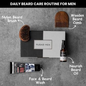 Rubab Men 4-in-1 Beard Grooming Kit | Beard Oil, Wash, Brush & Comb