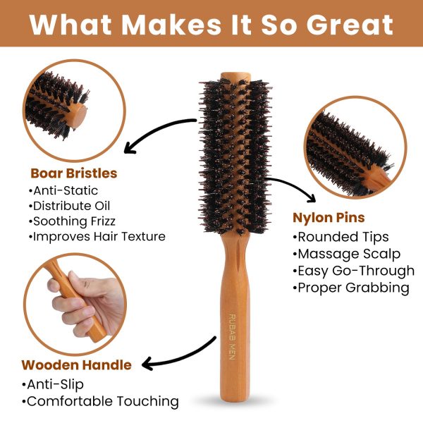 Natural Wood Round Hair Brush | Anti-Static Detangling Brush – TreasureStash